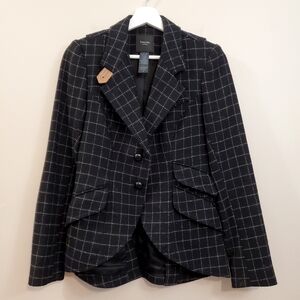 Smythe - Riding Jacket Wool Windowpane Pattern w/ Leather Elbow Patches - Size 4